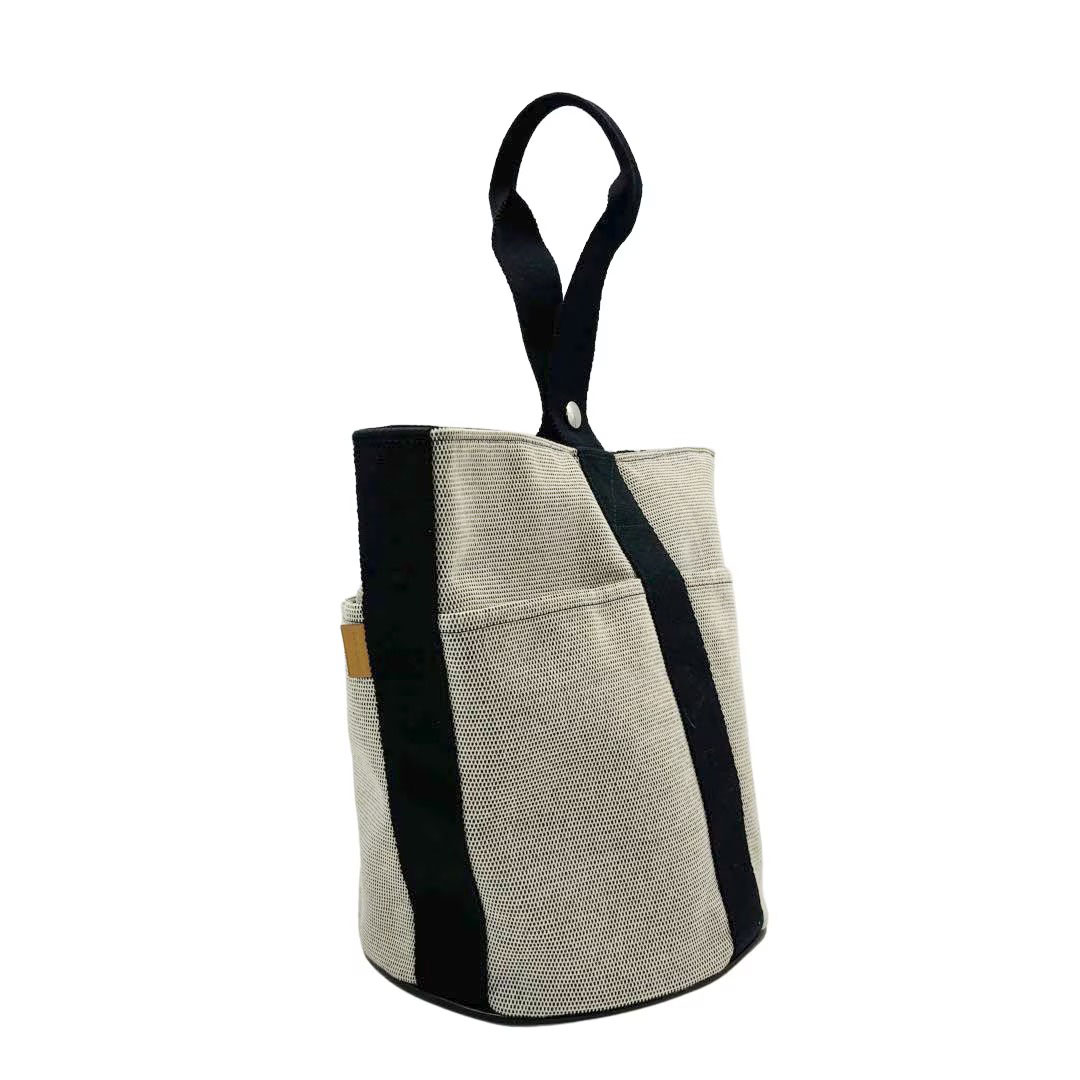 HERMES エルメス ハンドバッグ サクソーMM トワルアッシュ キャンバス グレー系 ブラック