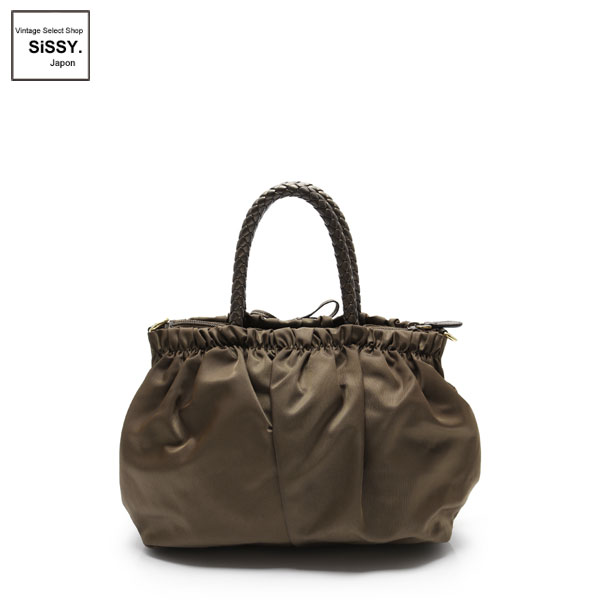 ■プラダ■ 2WAY ハンドバッグ ナイロン レザー ブラウン 編み込みハンドル  【PRADA】