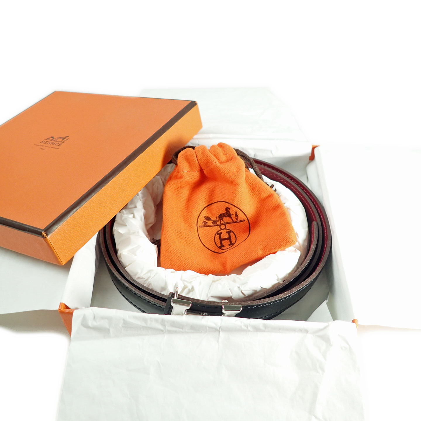 HERMES エルメス ミニ Hベルト シルバー金具 ブラック/ボルトー系 80 □G刻印(2003年製造) レディース
