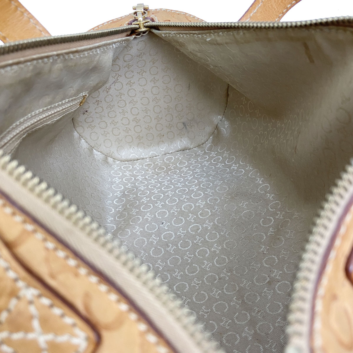 CELINE セリーヌ ハンドバッグ マカダム型押し ヌメ革 レザー ライトブラウン