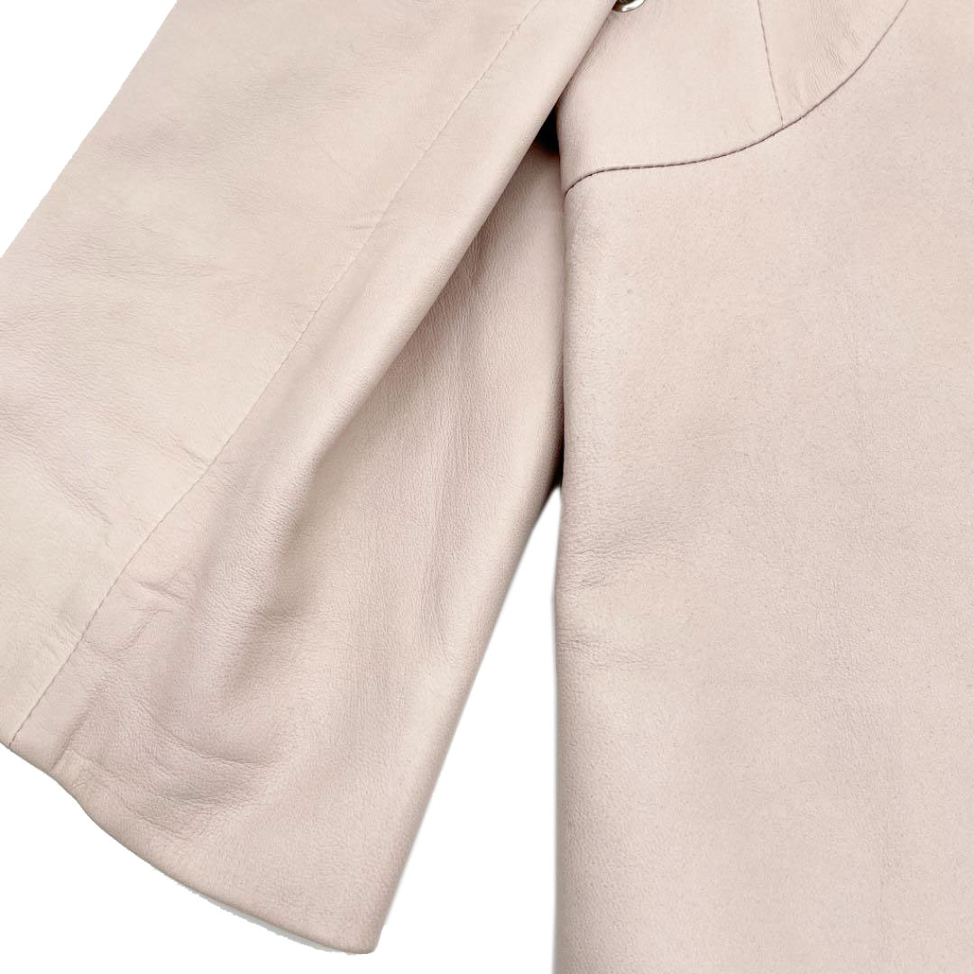 Chloe クロエ ノーカラー レザージャケット ラム ピンクベージュ