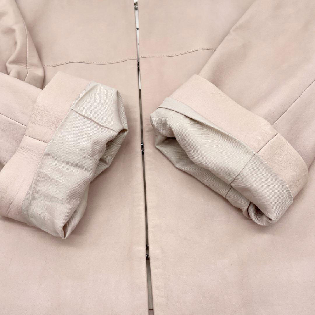 Chloe クロエ　ベージュ ラムレザージャケット Chloe クロエ ノーカラー レザージャケット ラム ピンクベージュ