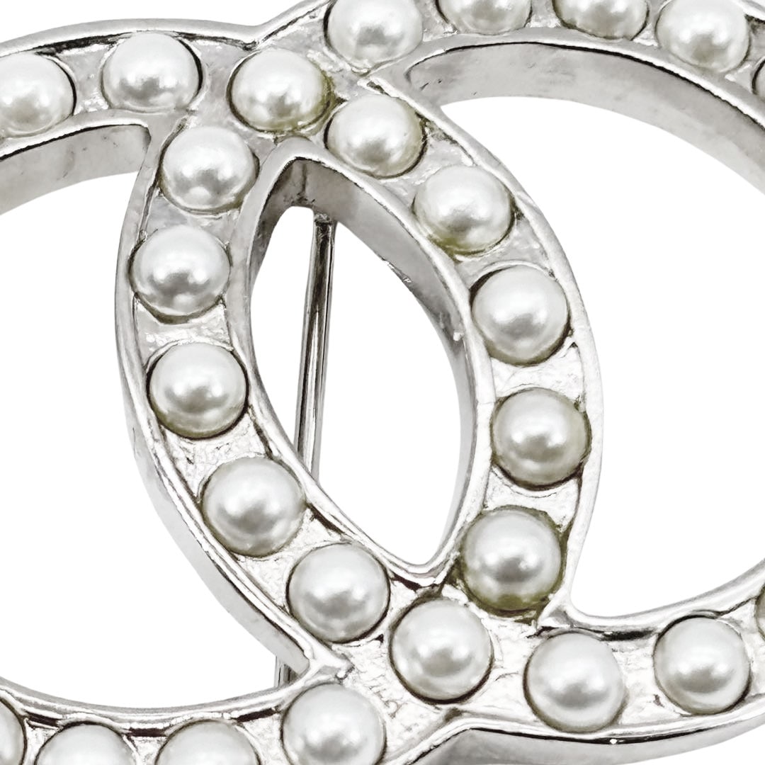 CHANEL シャネル ブローチ ココマーク フェイクパール D10V シルバー