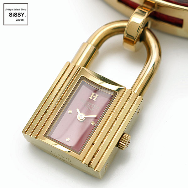 ■エルメス■ ケリーウォッチ 腕時計 レディース クオーツ GP リザード ゴールド 赤文字盤 〇Y刻印 【HERMES】