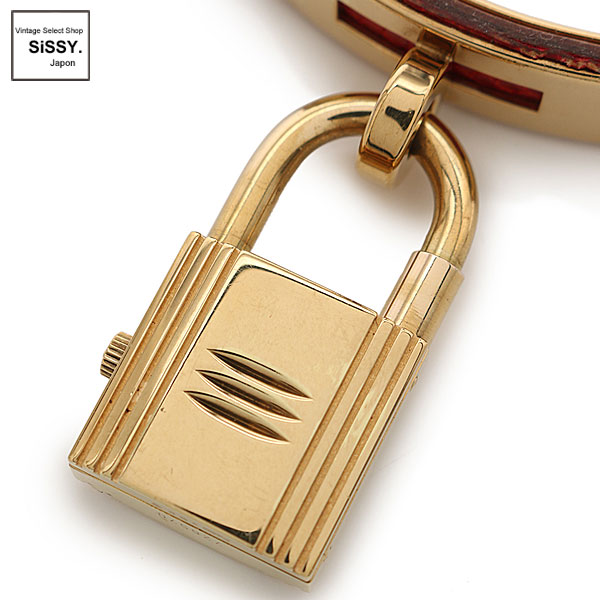 ■エルメス■ ケリーウォッチ 腕時計 レディース クオーツ GP リザード ゴールド 赤文字盤 〇Y刻印 【HERMES】