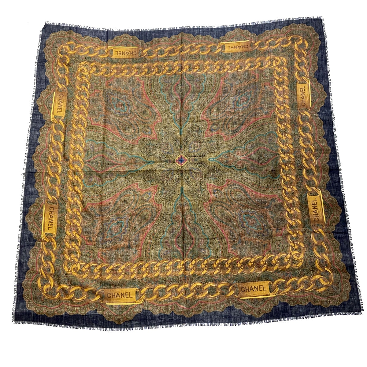 美品　CHANEL 大判ストール ペイズリー シルク/カシミア ブラウン系 □シャネル□ 大判ストール ペイズリー シルク/カシミア ブラウン系