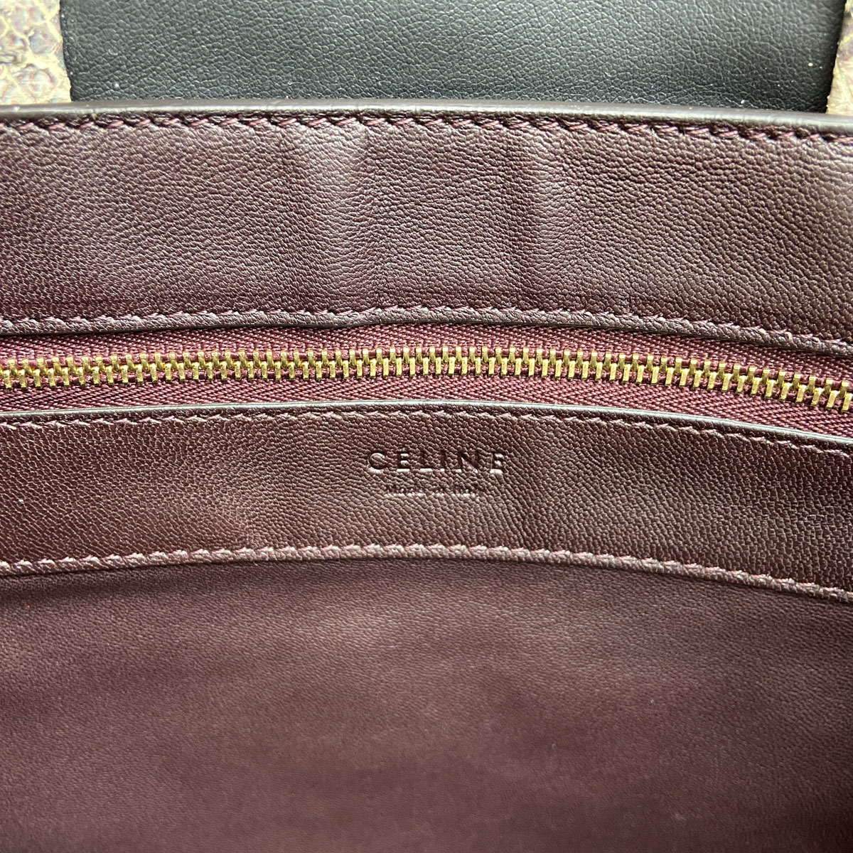 CELINE セリーヌ トートバッグ ホリゾンタルカバ パイソン型押し レザー ダークブラウン系