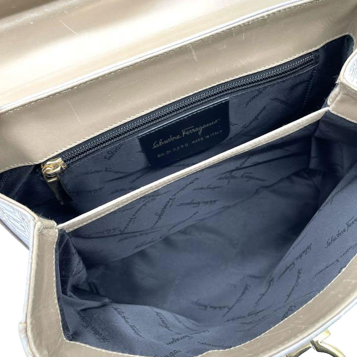 Salvatore Ferragamo サルヴァトーレフェラガモ ハンドバッグ ガンチーニ レザー グレー ゴールド金具