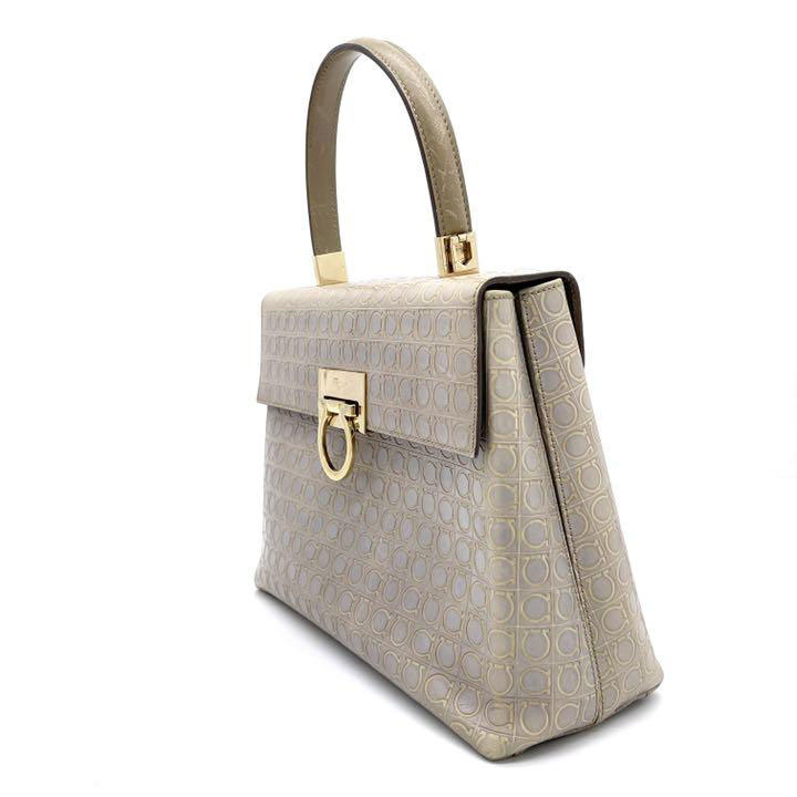 Salvatore Ferragamo サルヴァトーレフェラガモ ハンドバッグ ガンチーニ レザー グレー ゴールド金具