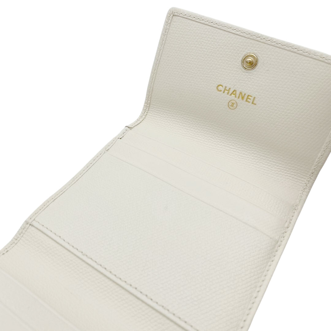 CHANEL シャネル Wホック コンパクト財布 ココマークボタン レザー オフホワイト 9番台