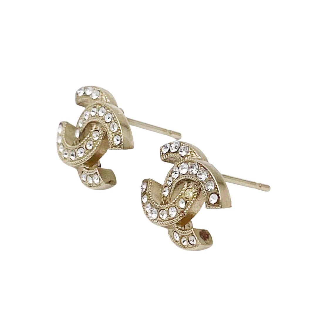 CHANEL シャネル ピアス ココマーク ラインストーン シャンパンゴールド C17V