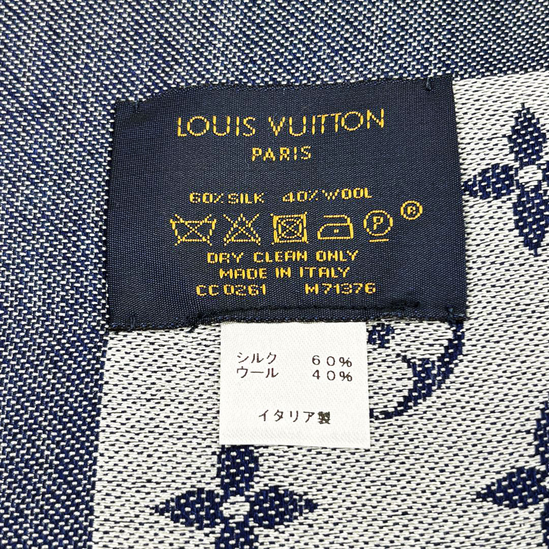 LOUIS VUITTON ルイヴィトン ショール・モノグラム デニム ブルー シルク/ウール M71376