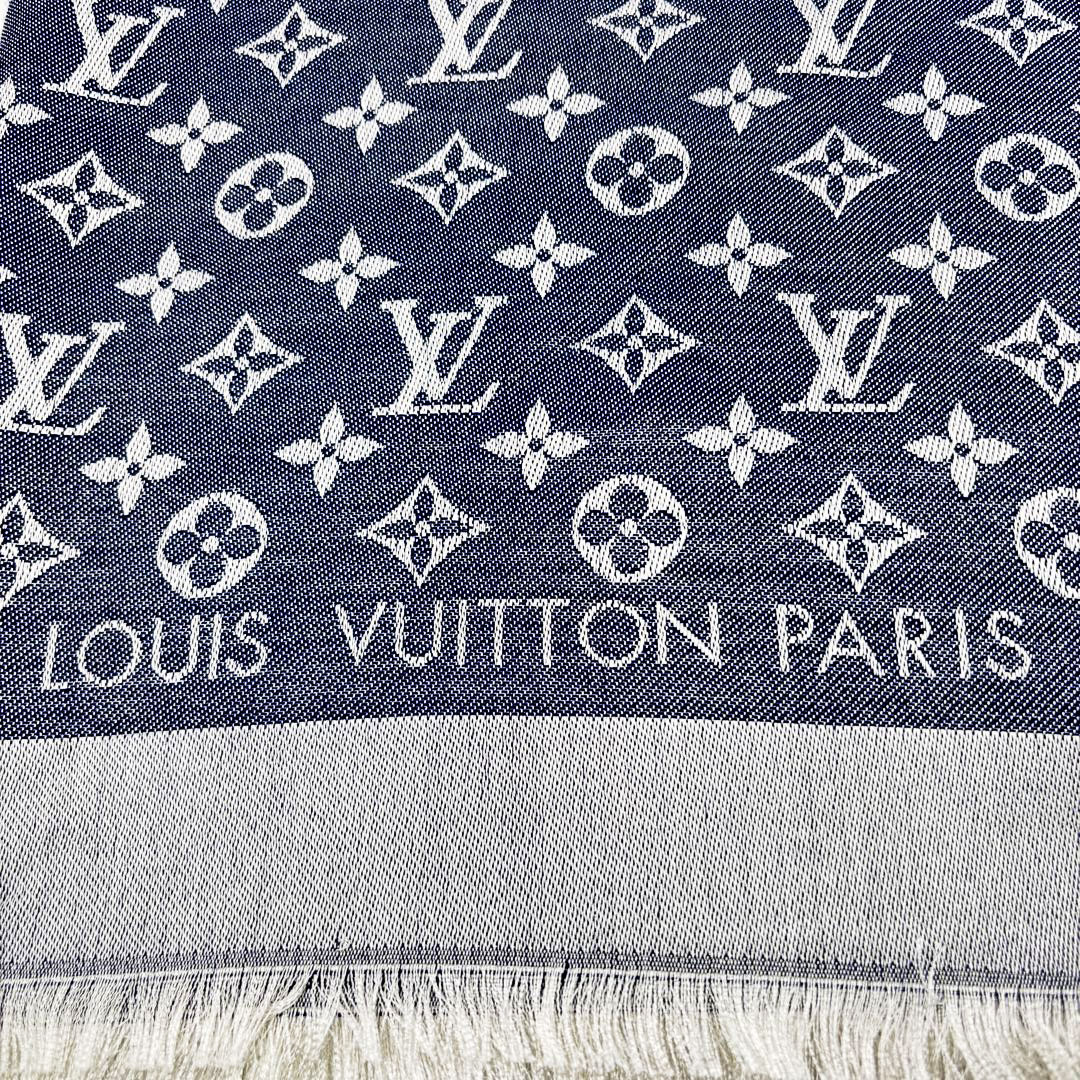 LOUIS VUITTON ルイヴィトン ショール・モノグラム デニム ブルー シルク/ウール M71376