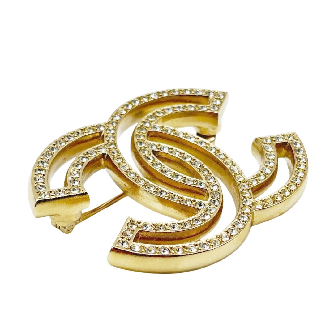 CHANEL シャネル ブローチ ココマーク ラインストーン F22V シャンパンゴールド