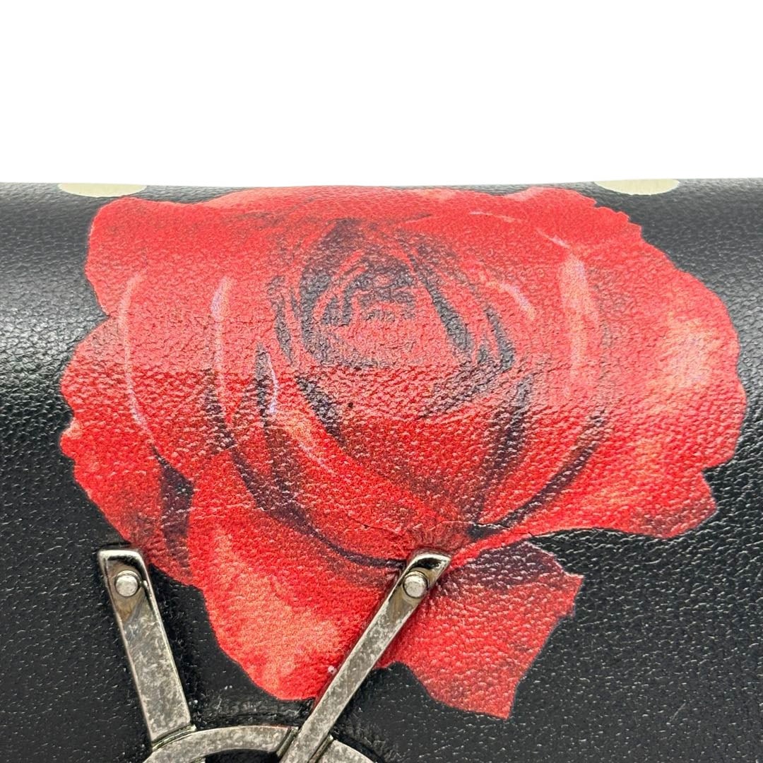 SAINT LAURENT PARIS サンローランパリ 二つ折り長財布 ドット×ローズプリント レザー ブラック/レッド/ホワイト