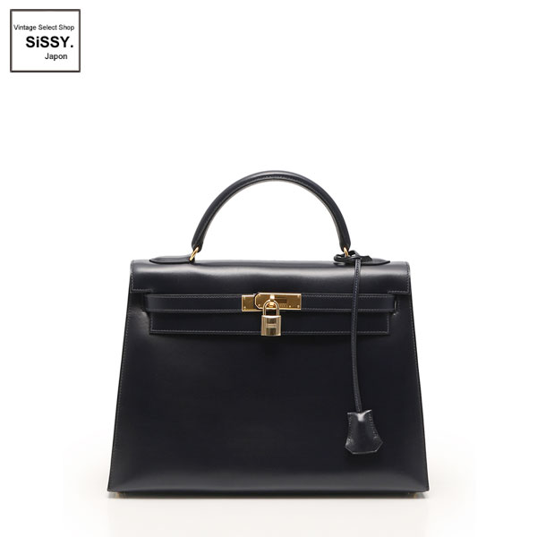 ■エルメス■ ケリー32 ハンドバッグ 2WAY ボックスカーフ ダークネイビー □C刻印 外縫い 【HERMES】