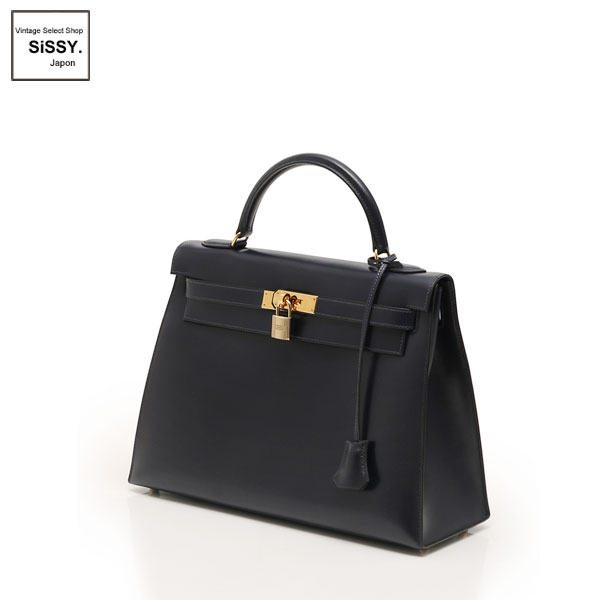 ■エルメス■ ケリー32 ハンドバッグ 2WAY ボックスカーフ ダークネイビー □C刻印 外縫い 【HERMES】