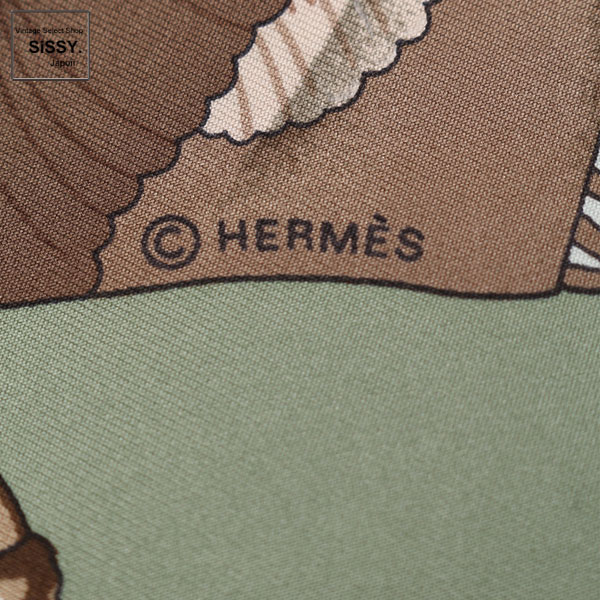 ■エルメス■ カレ90 スカーフ「Soleil de Soie」 シルク モスグリーン グレー 水色 【HERMES】