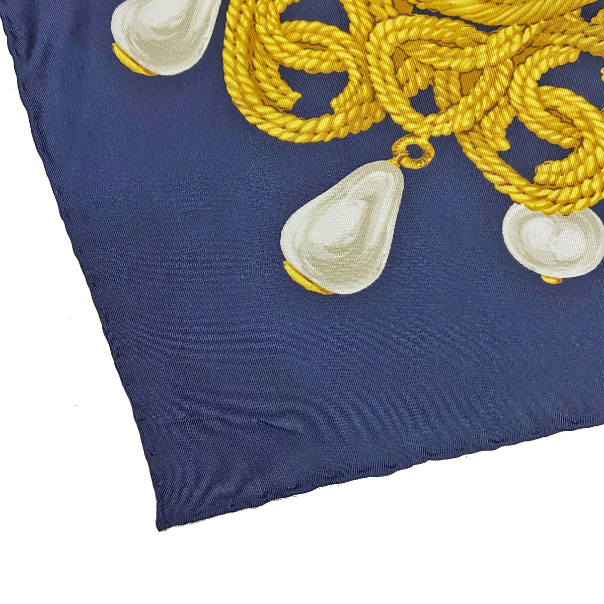 □シャネル□ 大判スカーフ シルク チェーン パール柄 ゴールド