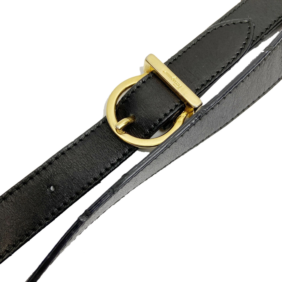 Salvatore Ferragamo サルヴァトーレ フェラガモ ヴァラ 2WAY ハンドバッグ ショルダーバッグ がま口 レザー ブラック ゴールド金具