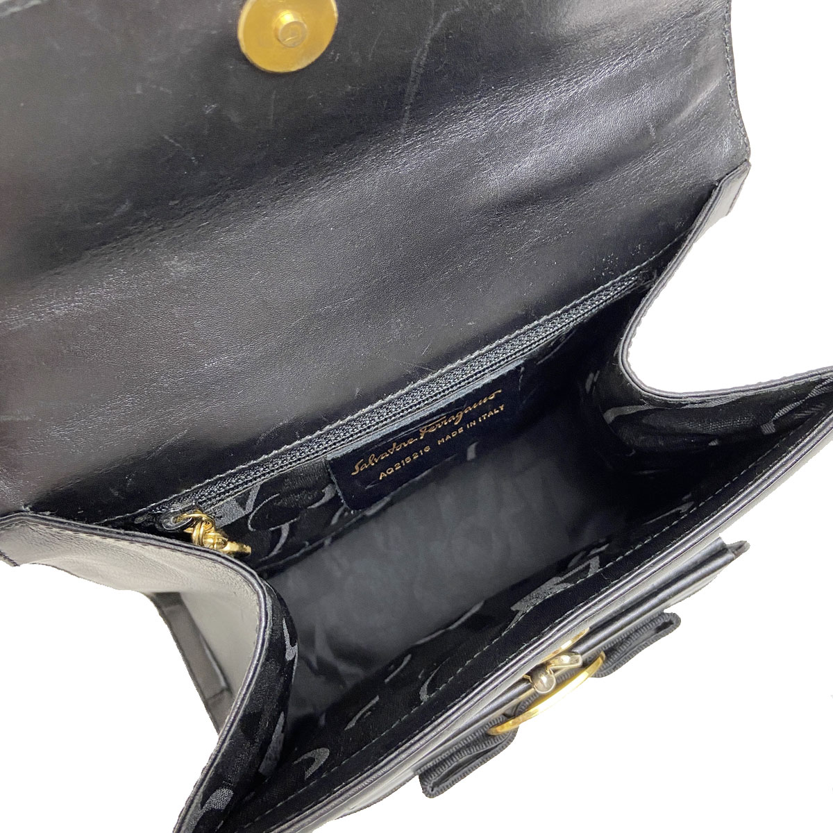 Salvatore Ferragamo サルヴァトーレ フェラガモ ヴァラ 2WAY ハンドバッグ ショルダーバッグ がま口 レザー ブラック ゴールド金具