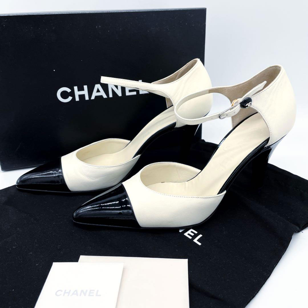 CHANEL シャネル バックストラップ パンプス レザー バイカラー