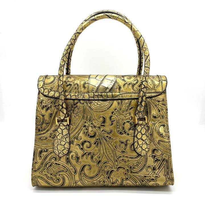 ETRO エトロ ハンドバック ペイズリー レザー ゴールド