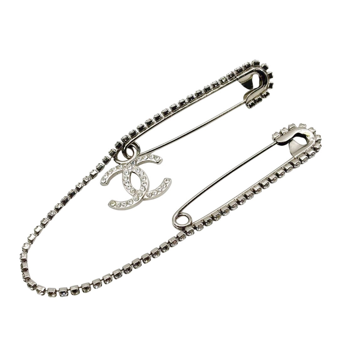 CHANEL シャネル ブローチ ダブル安全ピン ココマーク ラインストーン