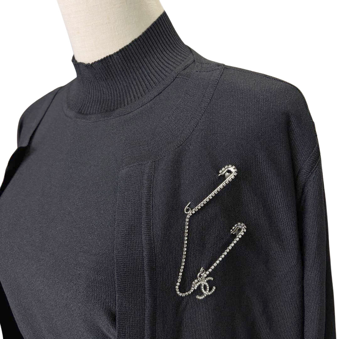 CHANEL シャネル ブローチ ダブル安全ピン ココマーク ラインストーン 01P シルバー