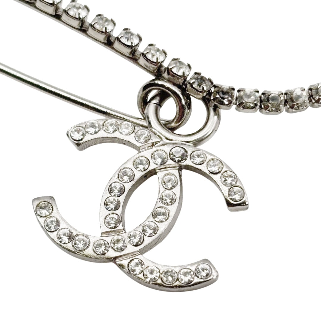 CHANEL シャネル ブローチ ダブル安全ピン ココマーク ラインストーン