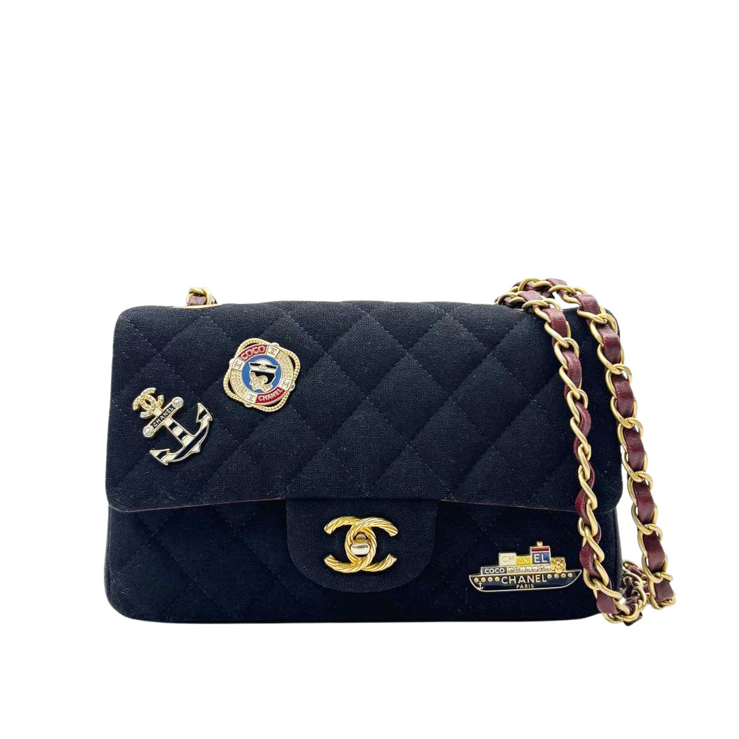 CHANEL シャネル ミニマトラッセ20 チェーンショルダーバッグ 2018メティエダール ウール/レザー ブラック/ゴールド金具 26番台