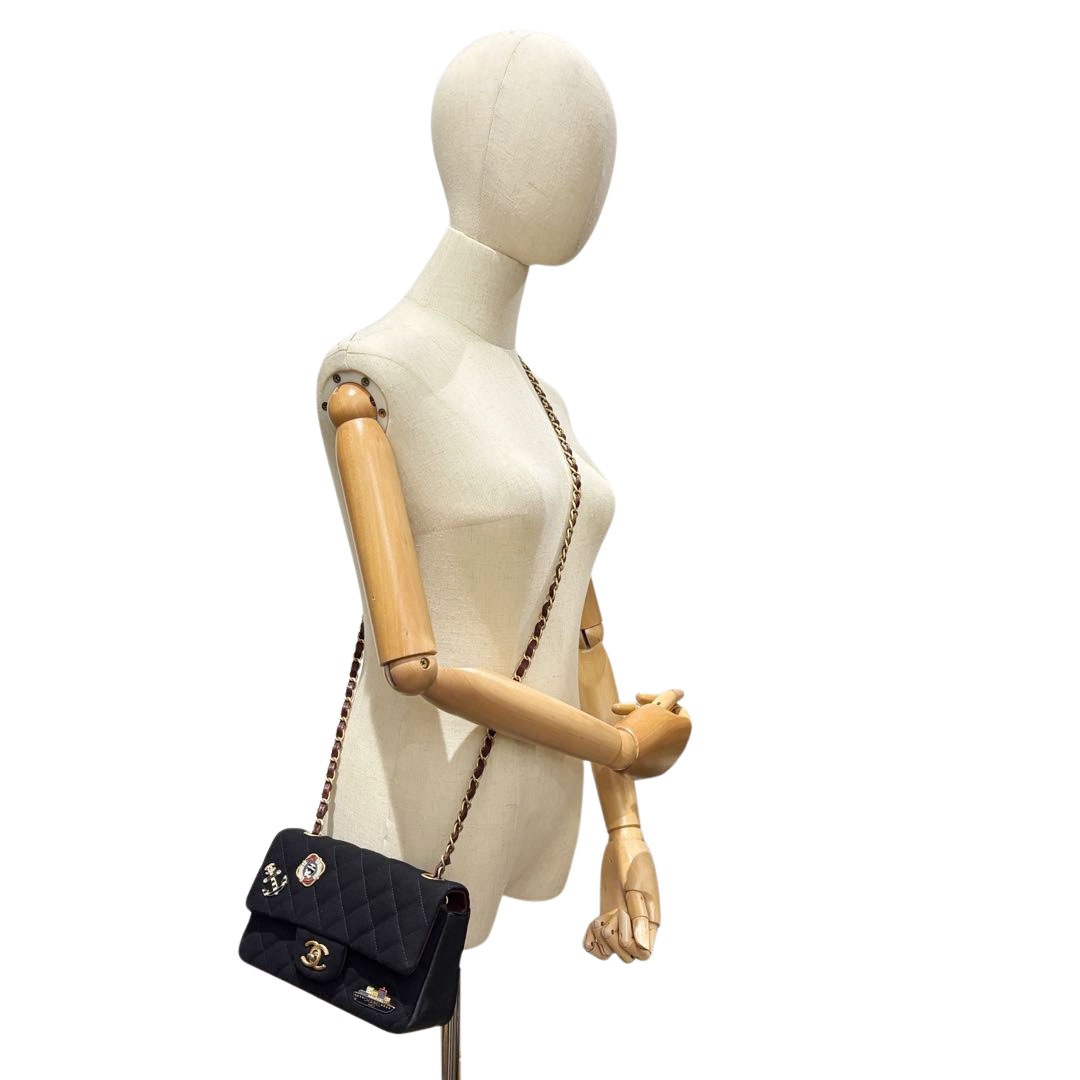 CHANEL シャネル ミニマトラッセ20 チェーンショルダーバッグ 2018メティエダール ウール/レザー ブラック/ゴールド金具 26番台