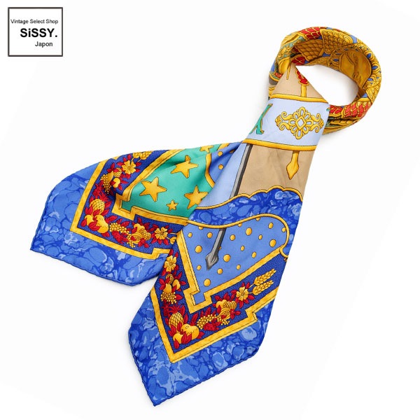 □エルメス□ スカーフ カレ90 「CARPE DIEM」 スカーフ シルク ブルー