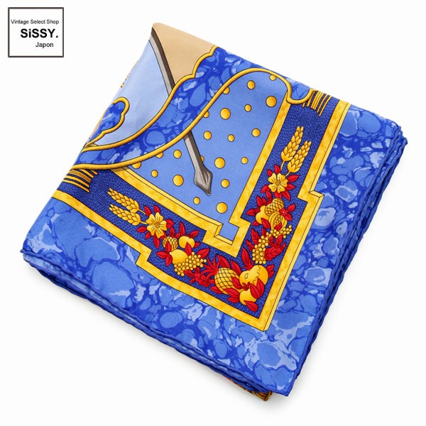 □エルメス□ スカーフ カレ90 「CARPE DIEM」 スカーフ シルク ブルー