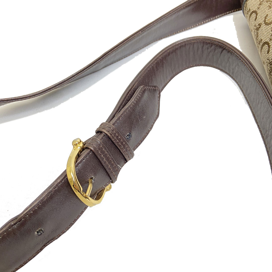 CELINE セリーヌ ショルダーバッグ 馬車金具 キャンバス レザー ブラウン カーキ系 ヴィンテージ