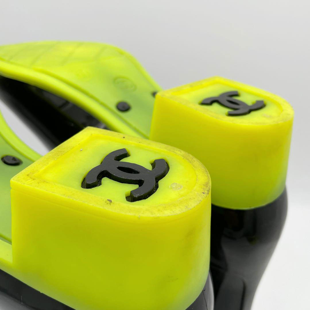 CHANEL シャネル レインブーツ 長靴 ココマーク ラバー ブラック グリーン 38(約25cm)