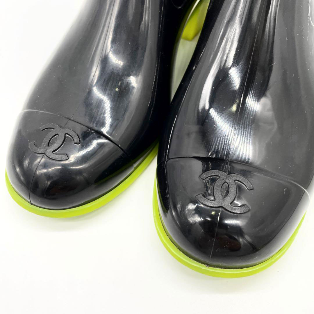 CHANEL シャネル レインブーツ 長靴 ココマーク ラバー ブラック グリーン 38(約25cm)