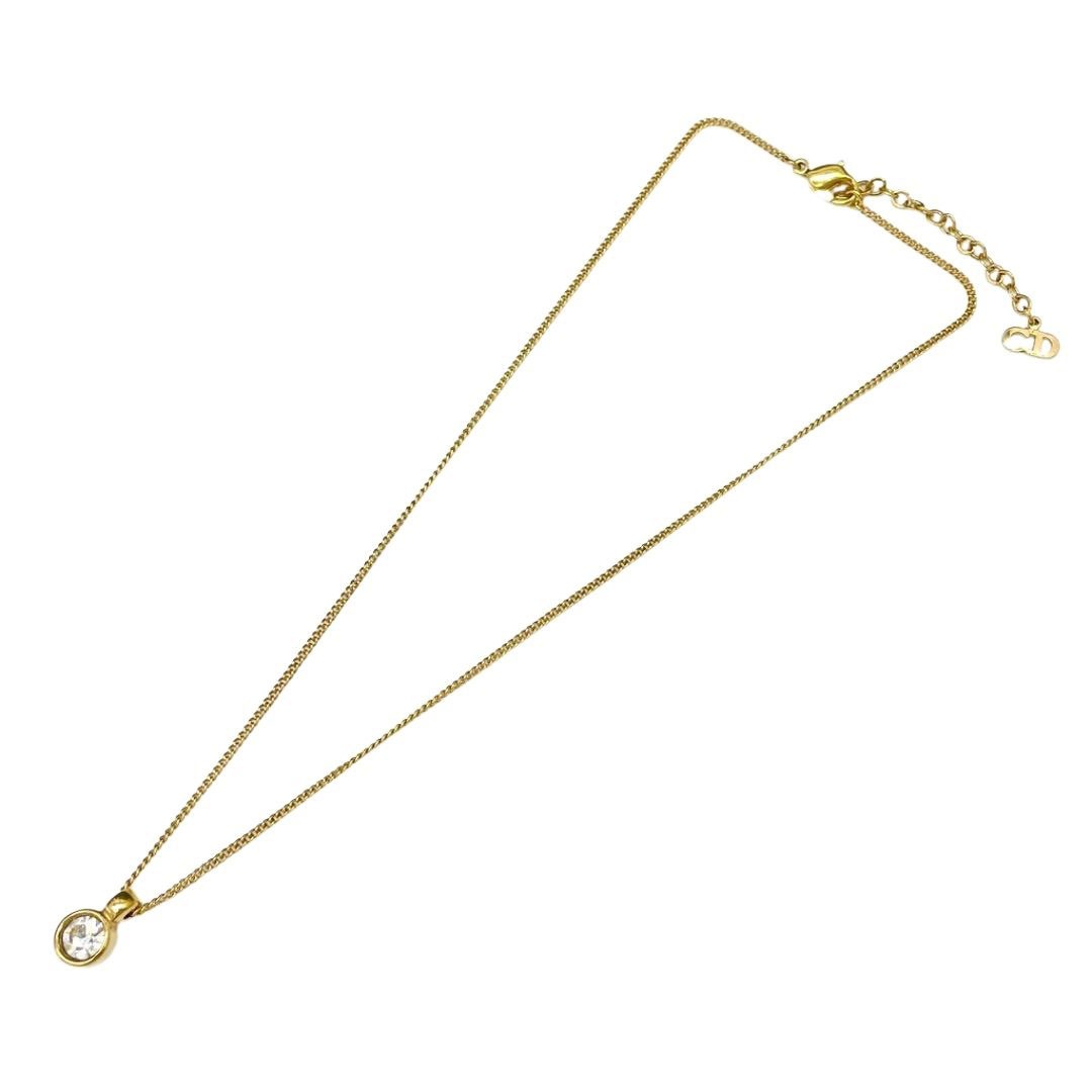 Christian Dior クリスチャン ディオール ネックレス 1粒ラインストーン ゴールド