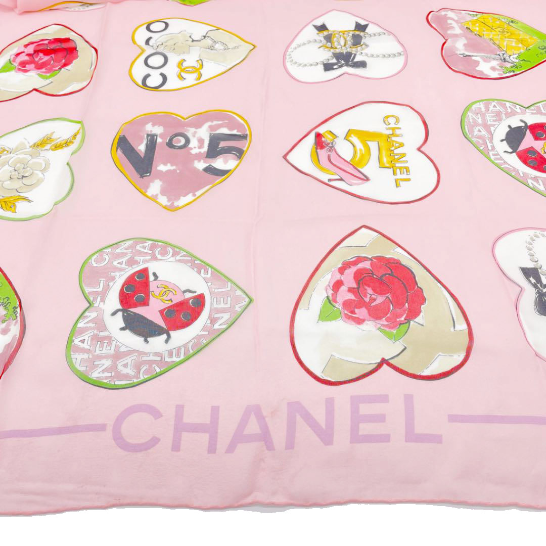 CHANEL シャネル シフォンストール アイコン ハート マドモアゼル No5 シルク ピンク