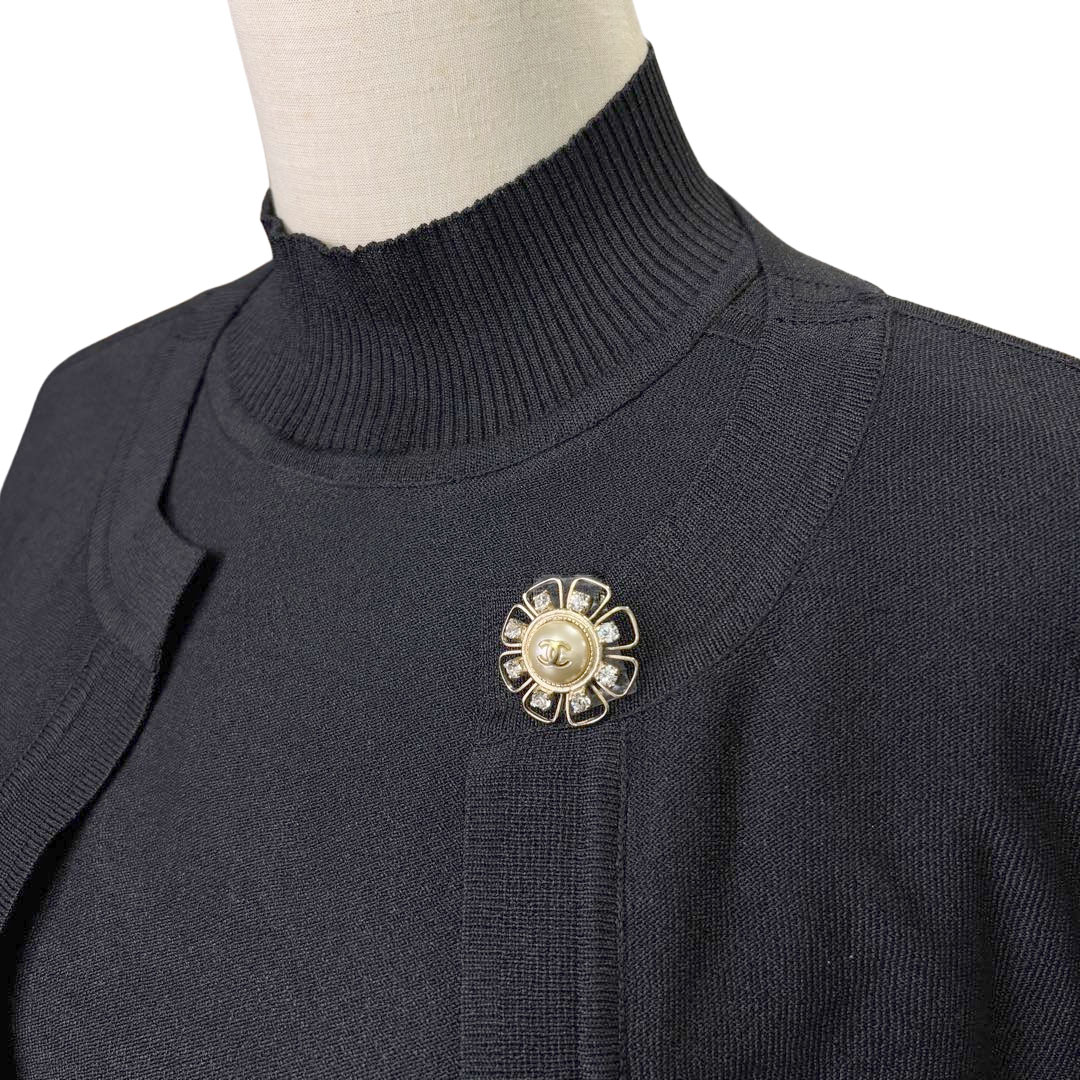 CHANEL シャネル ブローチ ピンズ ココマーク フラワー フェイクパール/ラインストーン 07A シャンパンゴールド