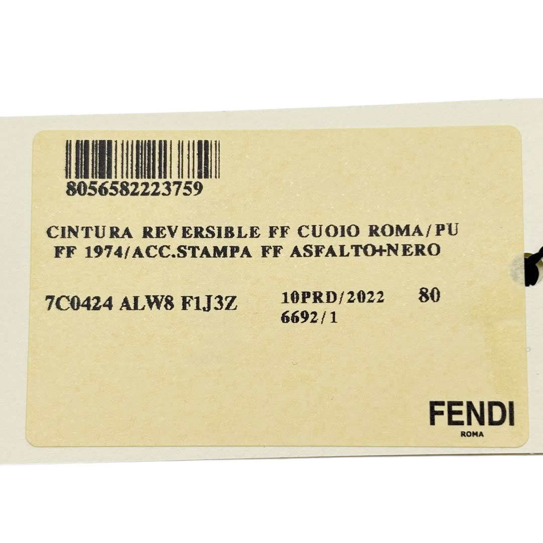 FENDI フェンディ FFスクエアベルト メンズ 80 リバーシブル レザー アスファルト/ブラック 2022年製