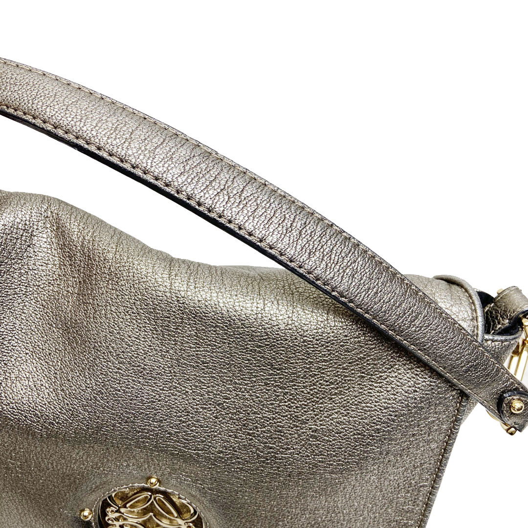 LOEWE ロエベ 2WAY ショルダーバッグ アナグラム レザー シャンパンゴールド系