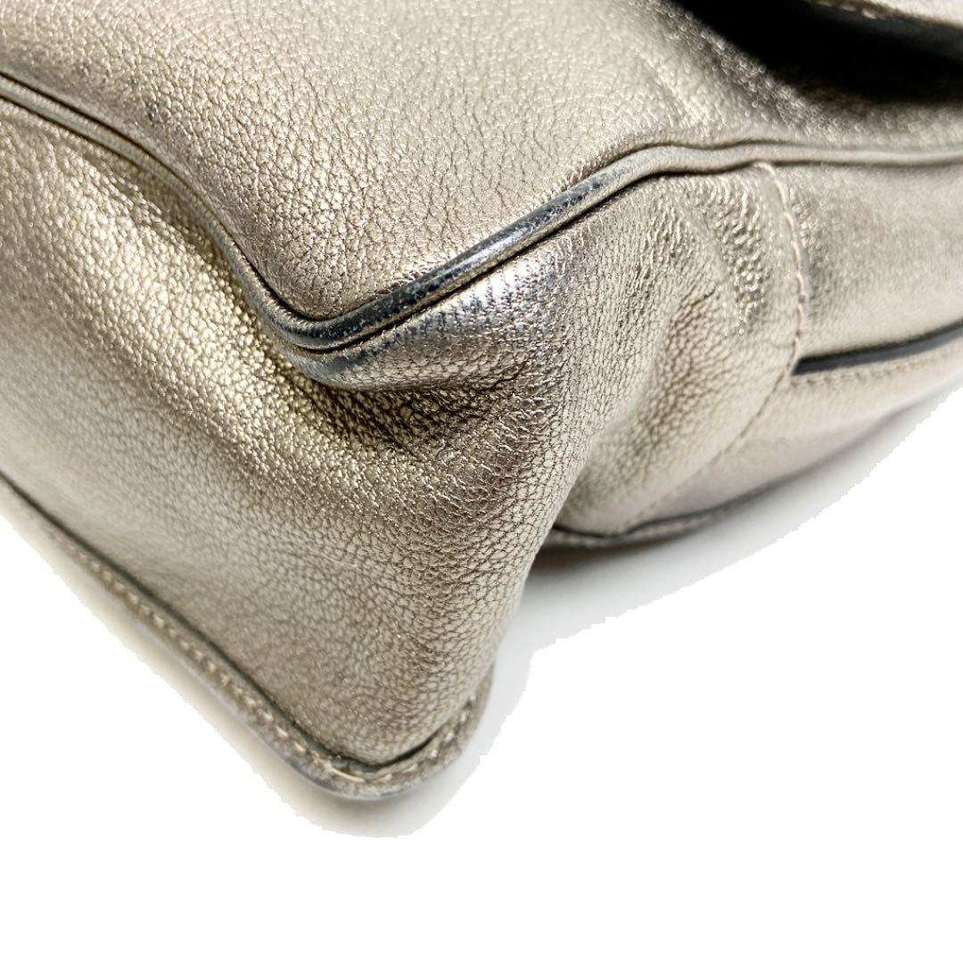 LOEWE ロエベ 2WAY ショルダーバッグ アナグラム レザー シャンパンゴールド系