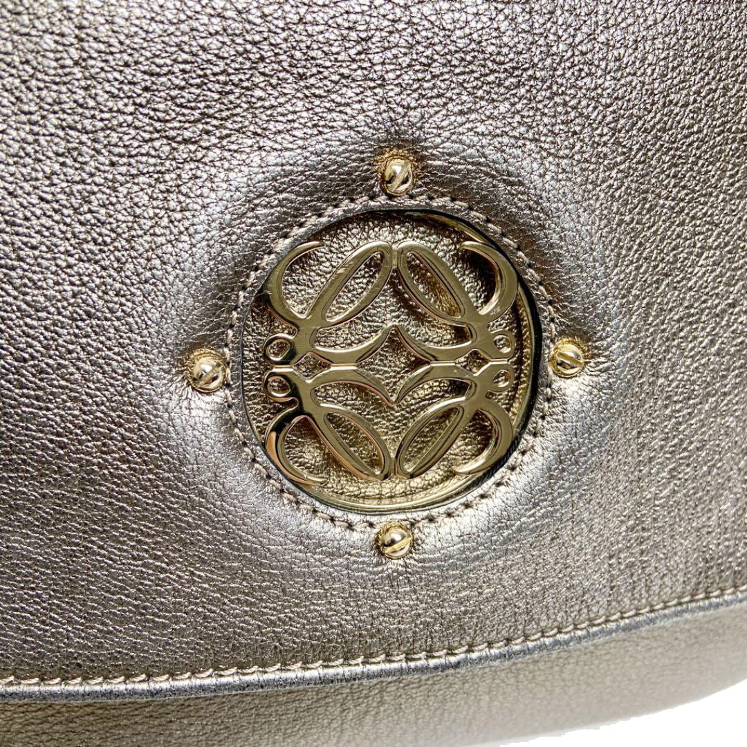 LOEWE ロエベ 2WAY ショルダーバッグ アナグラム レザー シャンパンゴールド系