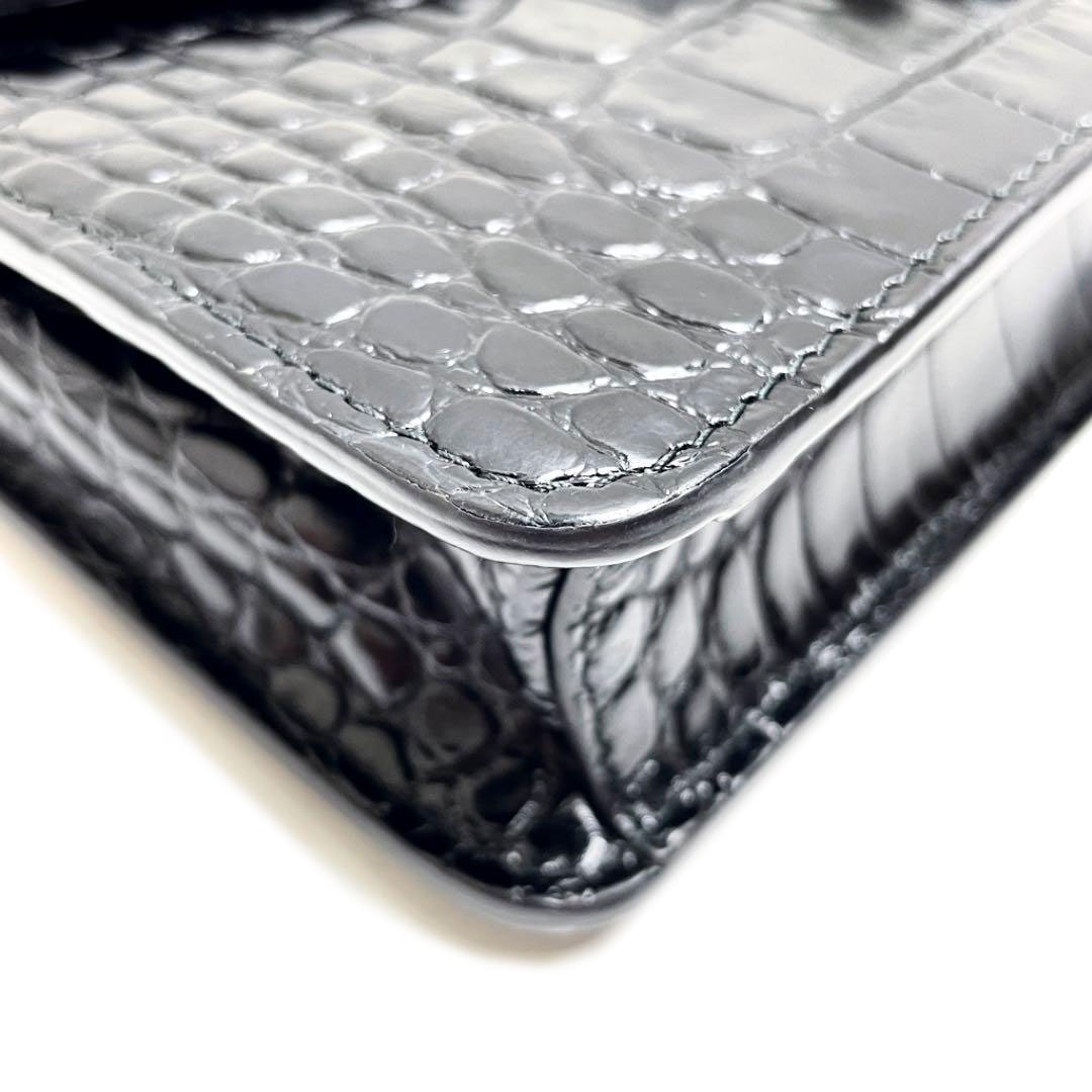 MIUMIU ミュウミュウ COCCO FLOWER 2WAY チェーンショルダーバッグ クロコ型押しレザー ラインストーン ブラック