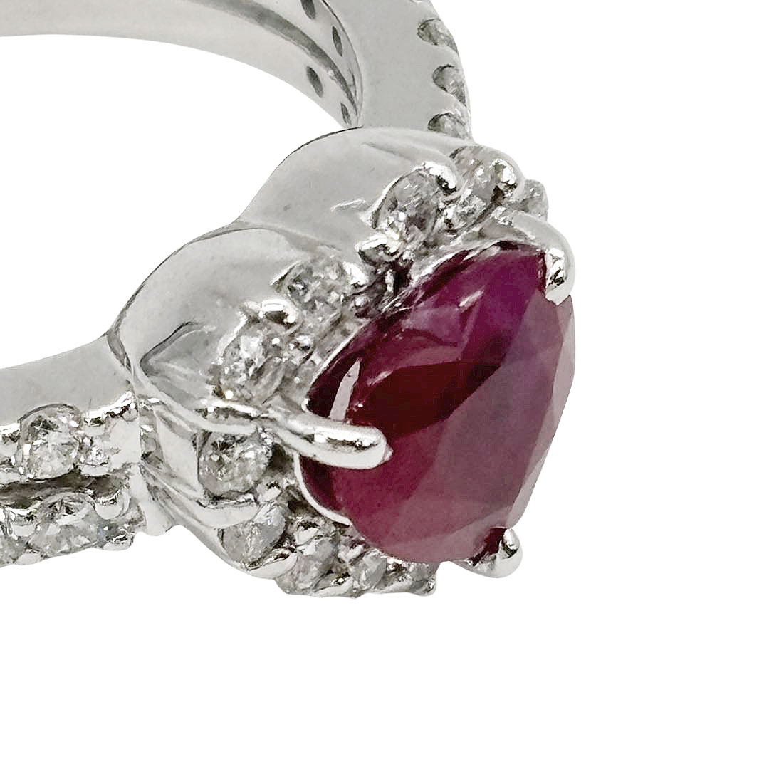Ponte Vecchio ポンテヴェキオ ハートリング 指輪 K18WG ルビー1.16ct ダイヤ0.67ct 5.3g 約11号