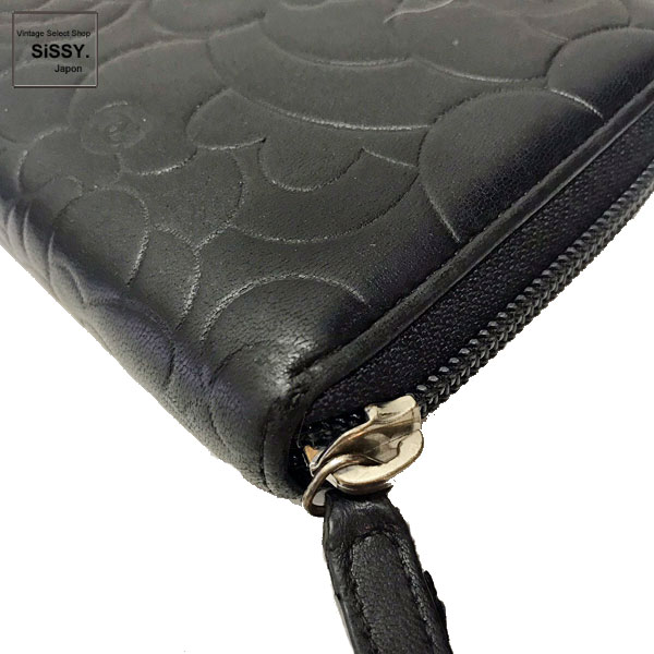 ■シャネル■ カメリア ラウンドファスナー ラムスキン 長財布 ブラック 16番台 【CHANEL】