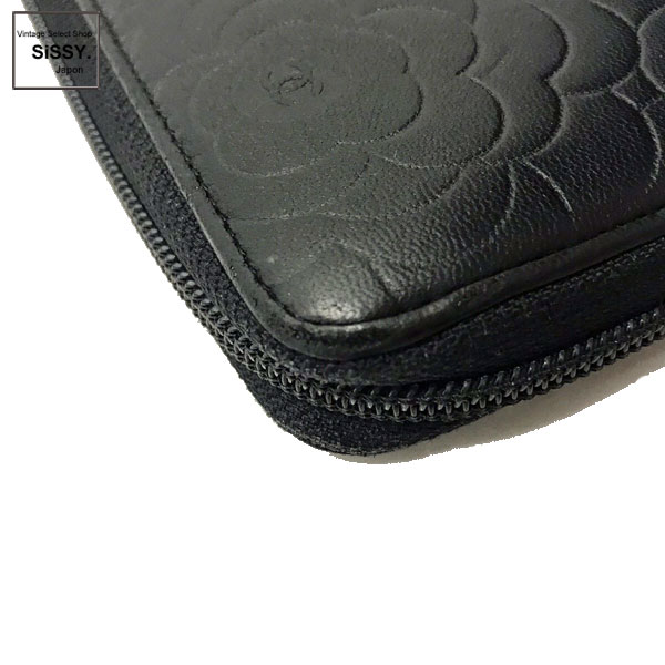 ■シャネル■ カメリア ラウンドファスナー ラムスキン 長財布 ブラック 16番台 【CHANEL】