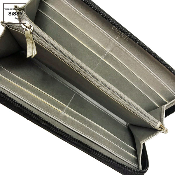 ■シャネル■ カメリア ラウンドファスナー ラムスキン 長財布 ブラック 16番台 【CHANEL】