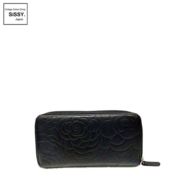 ■シャネル■ カメリア ラウンドファスナー ラムスキン 長財布 ブラック 16番台 【CHANEL】